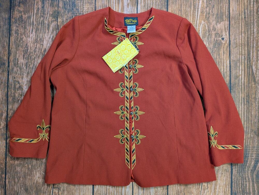 New Bob Mackie Jacket Wearable Art 1X Rust Dark ORANGE Pockets Lined EMBROIDERED